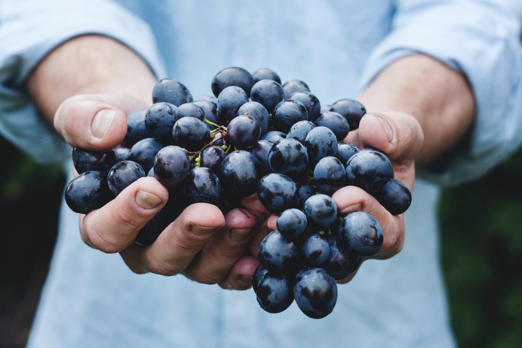 person holding grapes, overflow,